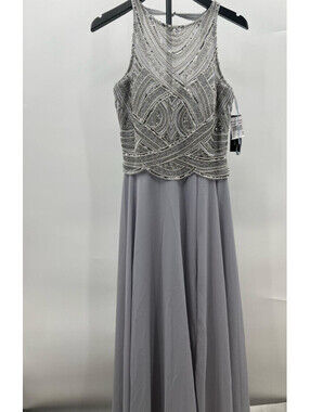 Betsy & Adam Women's Long Metallic Beaded Top, Grey/Gunmetal 8